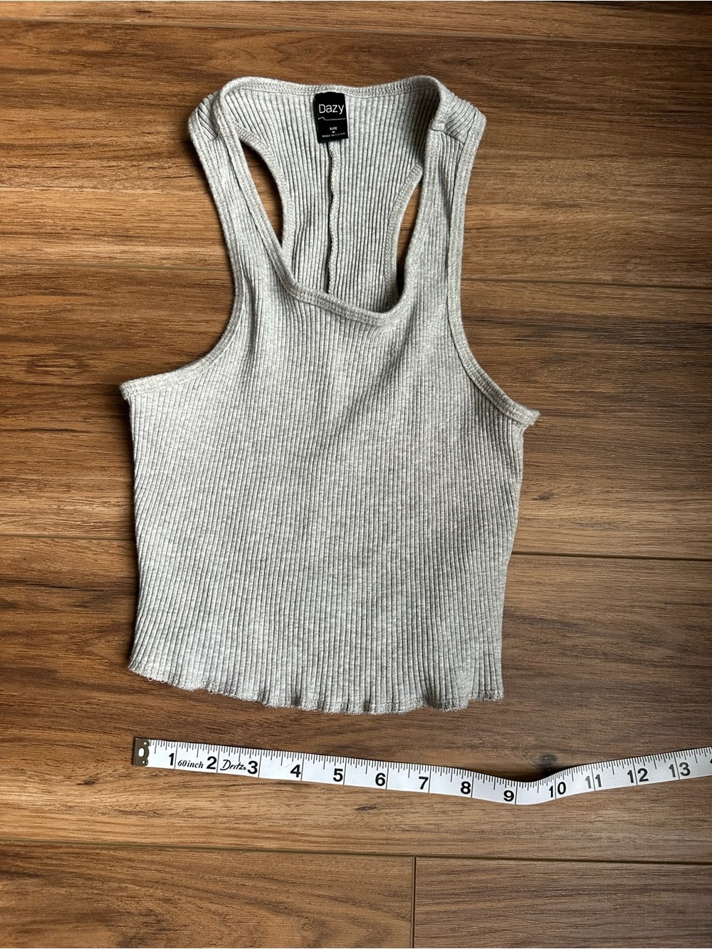 Dazy Ribbed Racerback Tank Top in Light Gray - Picture 2 of 5
